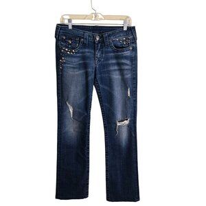 True Religion Billy Studded Rhinestone Flap Pocket Y2K Distressed Jeans Size 31